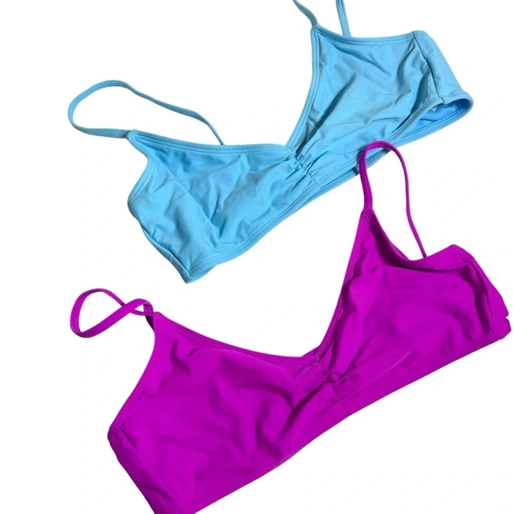 Lot of 2 Xhilaration Swimsuit Bikini Tops Blue/Pink Size Large